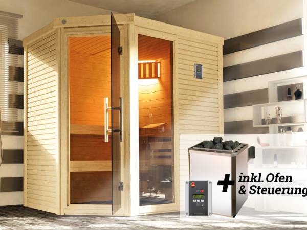 Weka Design-Sauna CUBILIS Gr. 1 Sparset 7,5 kW OS inkl. digitaler Steuerung, Glastür und Fenster