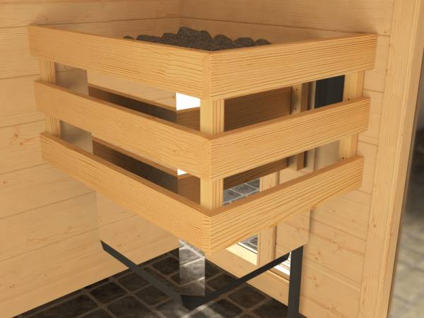 Weka Massivholzsauna Valida Eck 1 GTF Sparset 1 inkl. 4,5 kW Kompakt-Ofenset, Sauna-Leuchtenset, Zubehör-Set und Duftkonzentrat