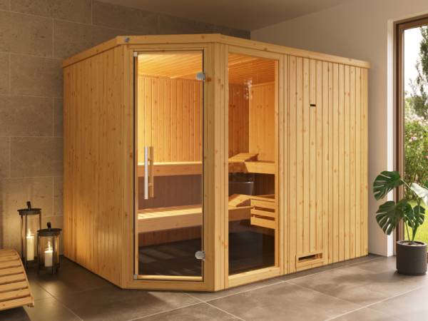 Weka Elementsauna Varberg 4, inkl. 9 kW Bioofen digitale Steuerung (BioS), Ganzglastür und Fenster