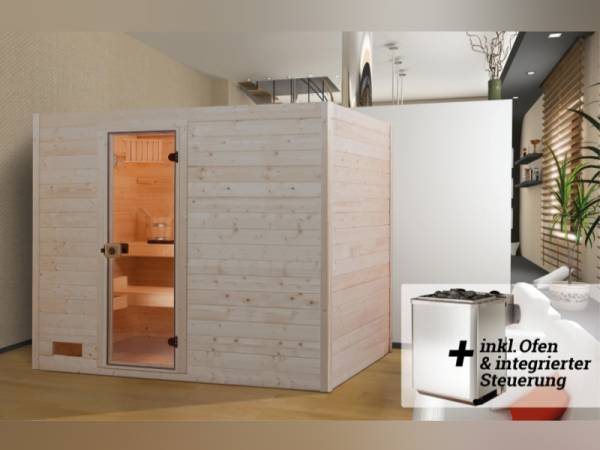 Weka Massivholz-Sauna VALIDA Gr. 4 Sparset 9 kW K inkl. integrierter Steuerung, Glastür