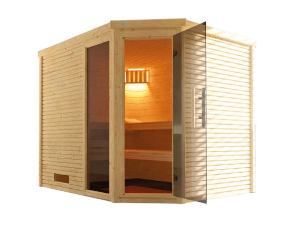 Weka Design-Massivholzsauna Cubilis Eck 3 GTF - inklusive Sauna-Leuchtenset, Lieferung und Montage