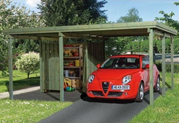 Weka Carport 607 Größe 1 kdi Carport mit Geräteraum Weka Carport 607 Größe 1 kdi Carport mit Geräteraum