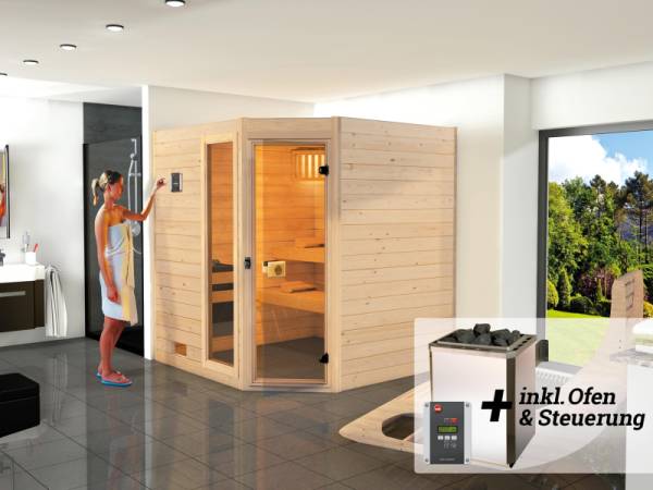 Weka Sauna VALIDA Gr. 2 im Set 7,5 kW OS, Glastür und Fenster