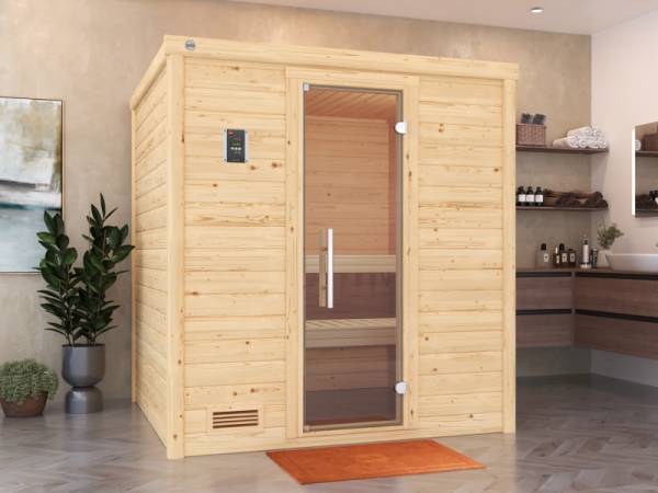 Weka Premium Sauna Bergen 2, inkl. Sparset mit 7,5 kW OS inkl. Steuerung, Ganzglastür Weka Premium Sauna Bergen 2, inkl. Sparset mit 7,5 kW OS inkl. Steuerung, Ganzglastür